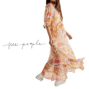 Free People NWT Carmella Printed Geometric Ruffle Maxi Dress - Size XS